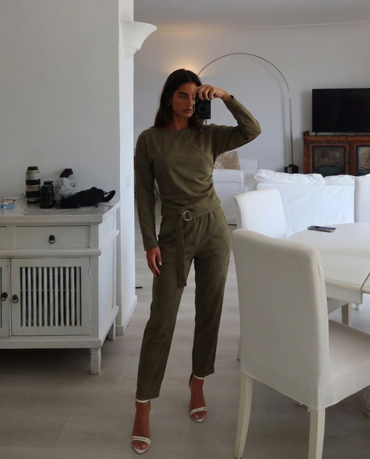 Harper | Army Green Suede Feel Two Piece Set