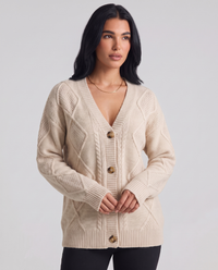 Mathilde | Women's Button-Down V-Neck Cable Knit Cardigan