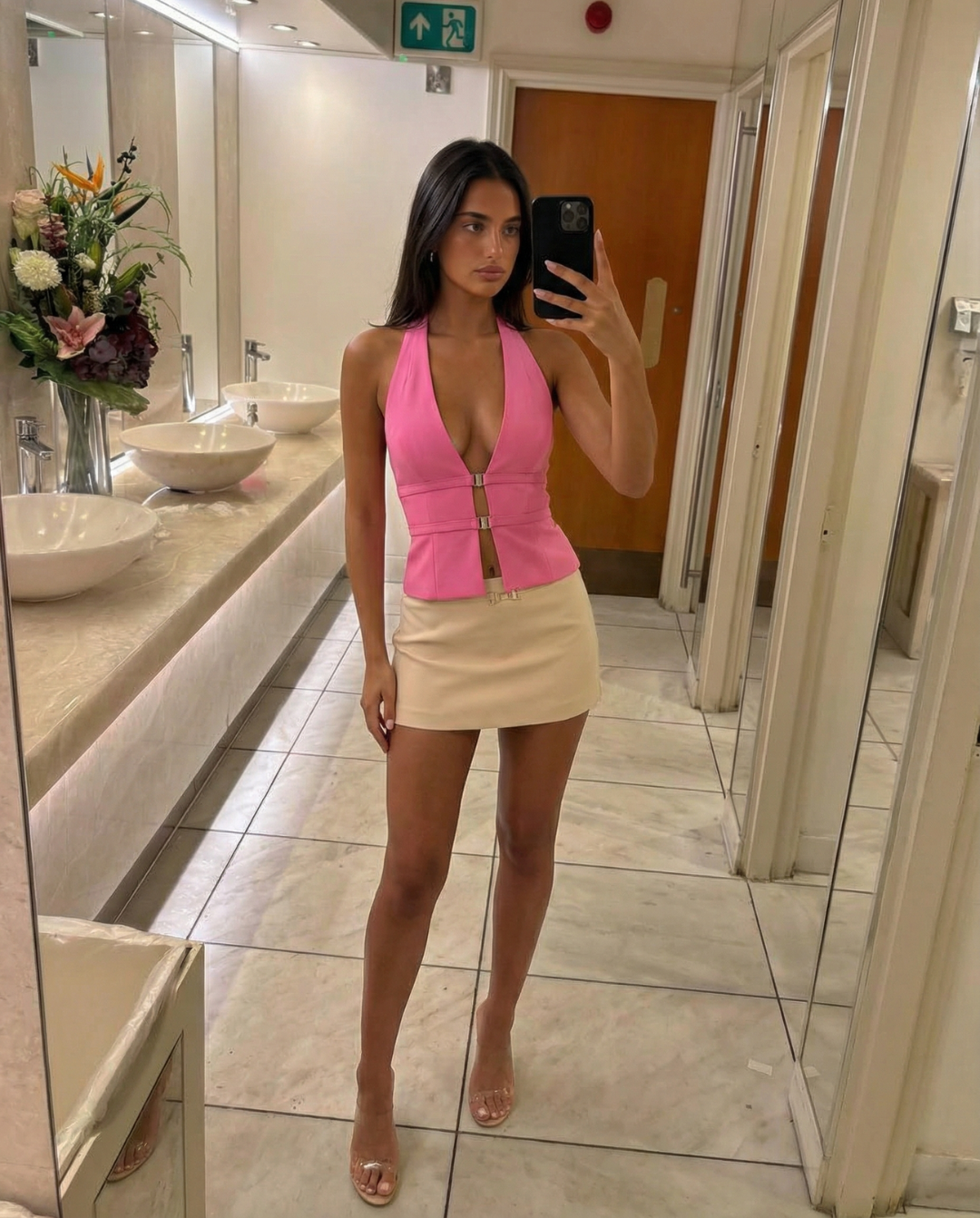 Camilla | Backless Deep V-Neck Peplum Halter Top