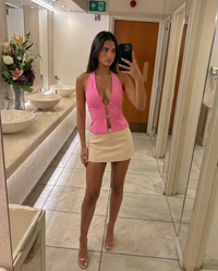 Camilla | Backless Deep V-Neck Peplum Halter Top