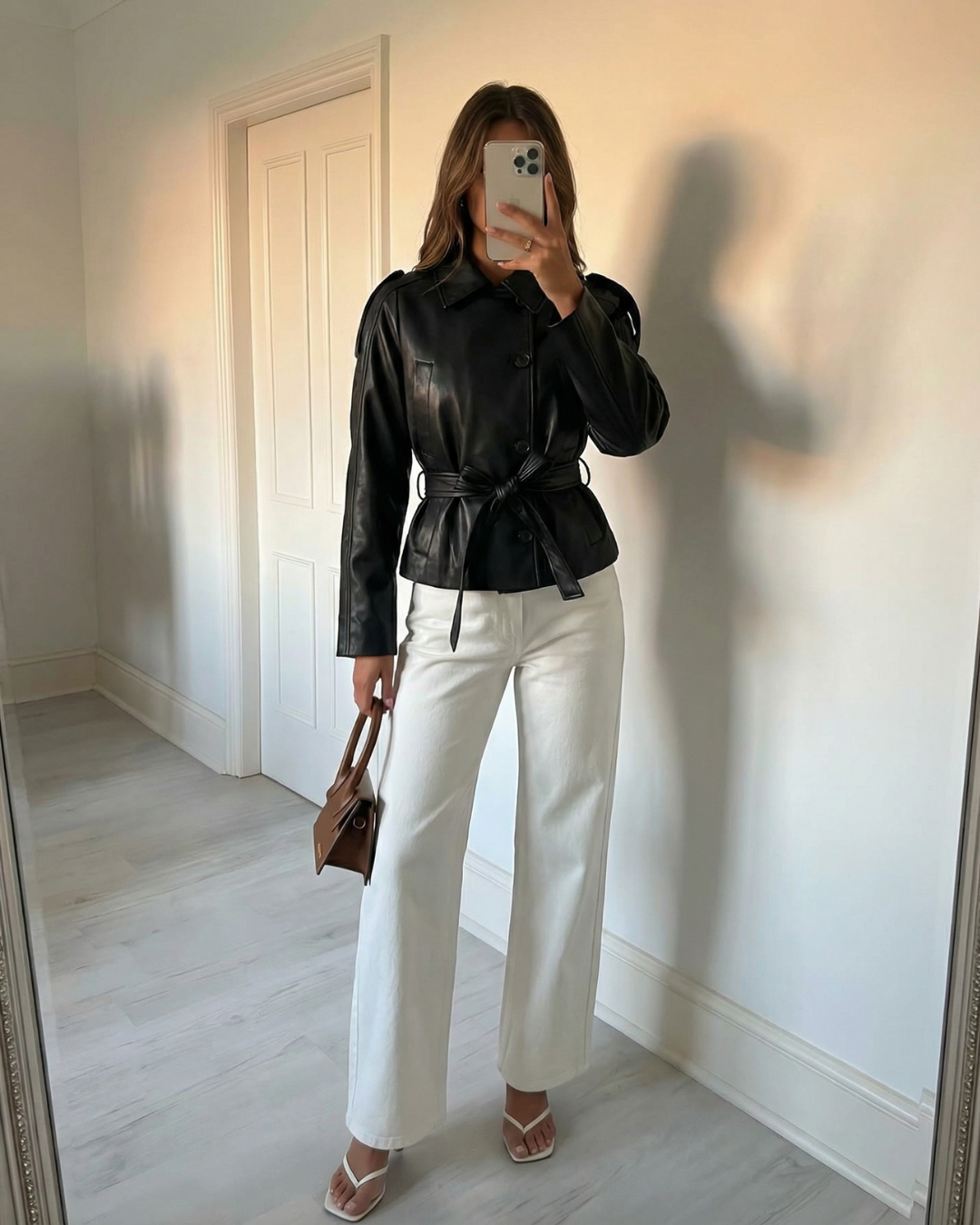Jessica | Cropped Faux Leather Belted Jacket