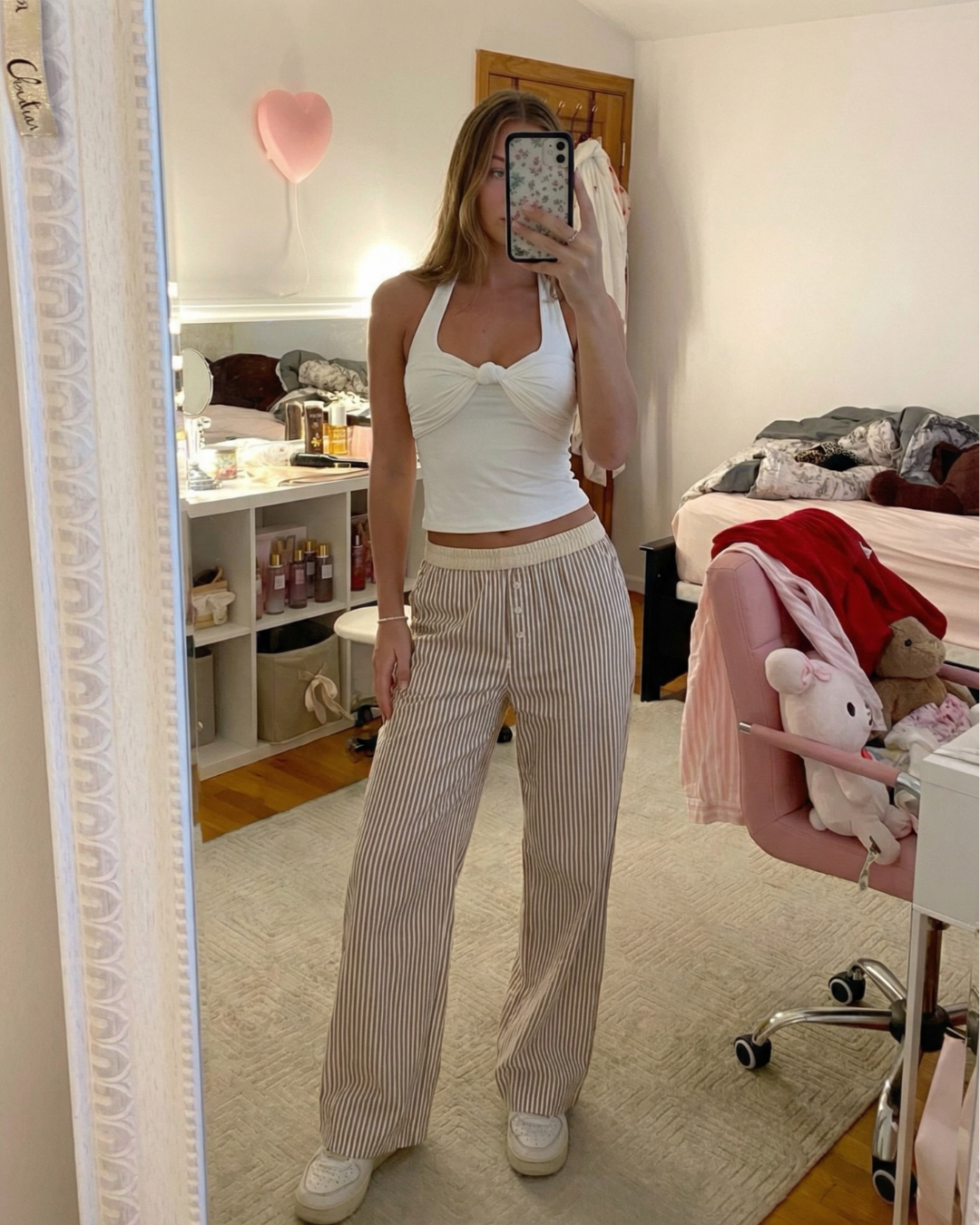 Prue | Casual Striped Wide Leg Trousers Cream