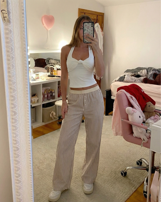 Prue | Casual Striped Wide Leg Trousers Cream