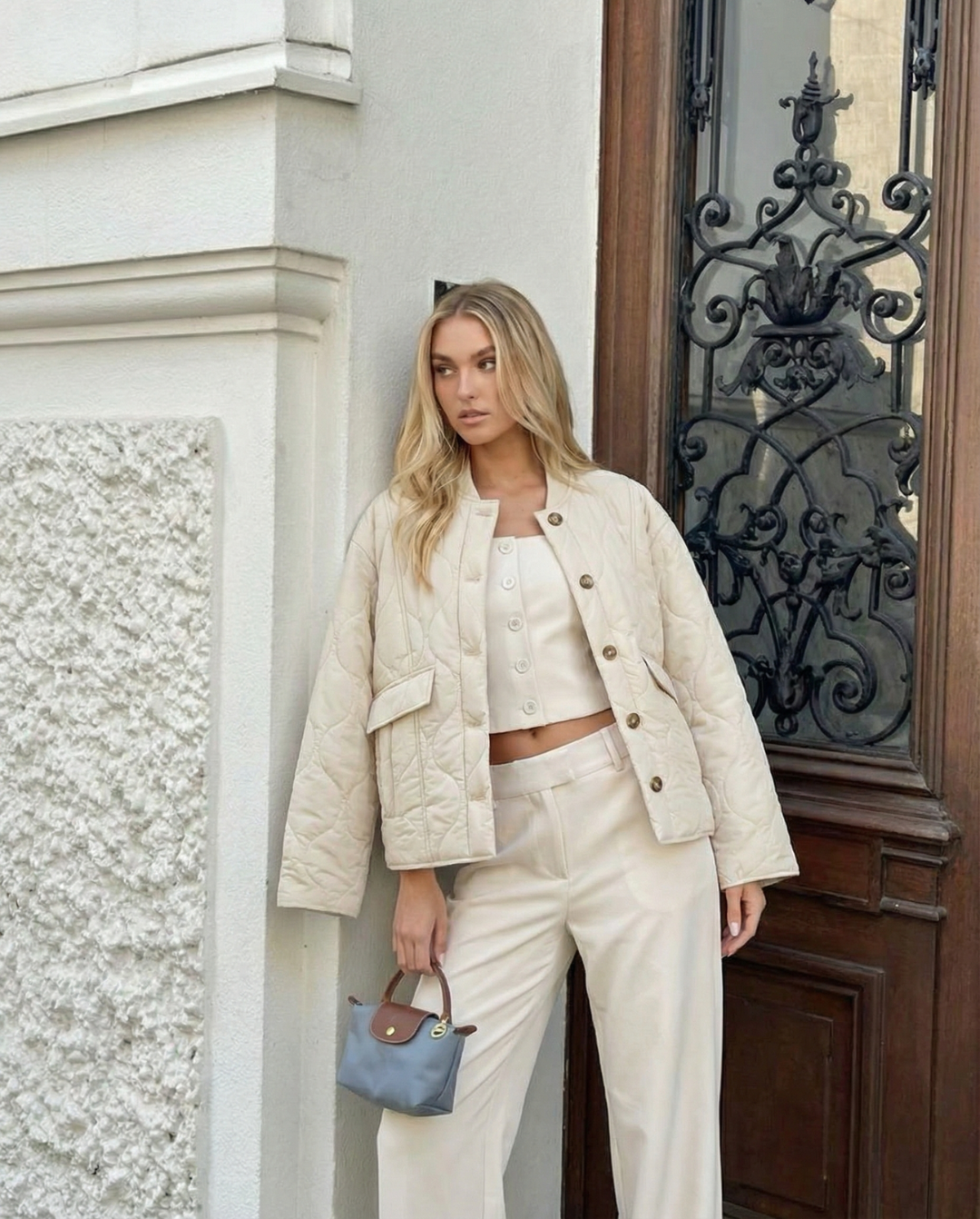 Ivy | Collarless Quilted Button-Front Jacket