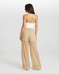 Tamara | Elasticated High-Waist Wide-Leg Linen Trousers in Cream