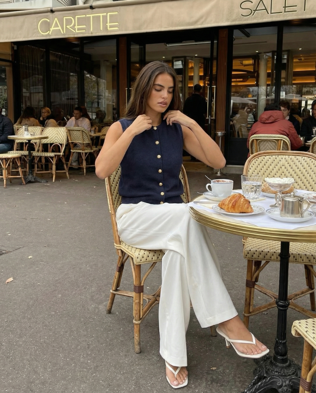 Lena | Sleeveless Knit Cardigan Navy Button Front