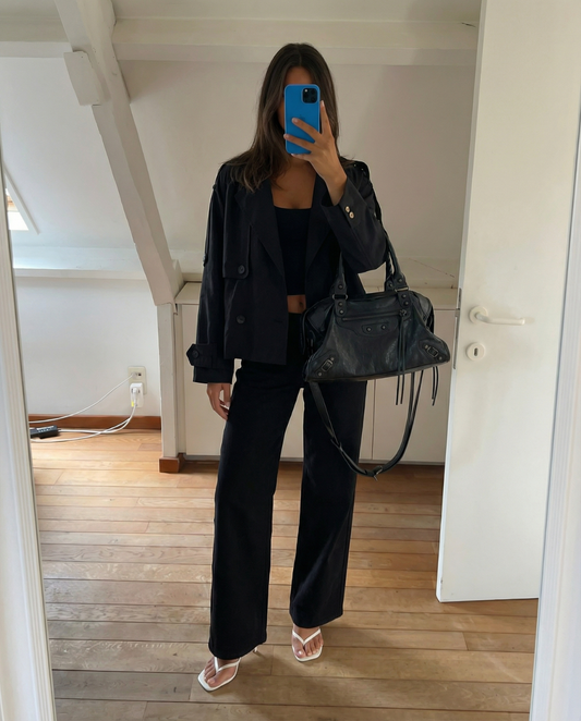 Celine | Elegant Cropped Blazer Jacket Black Double Breasted