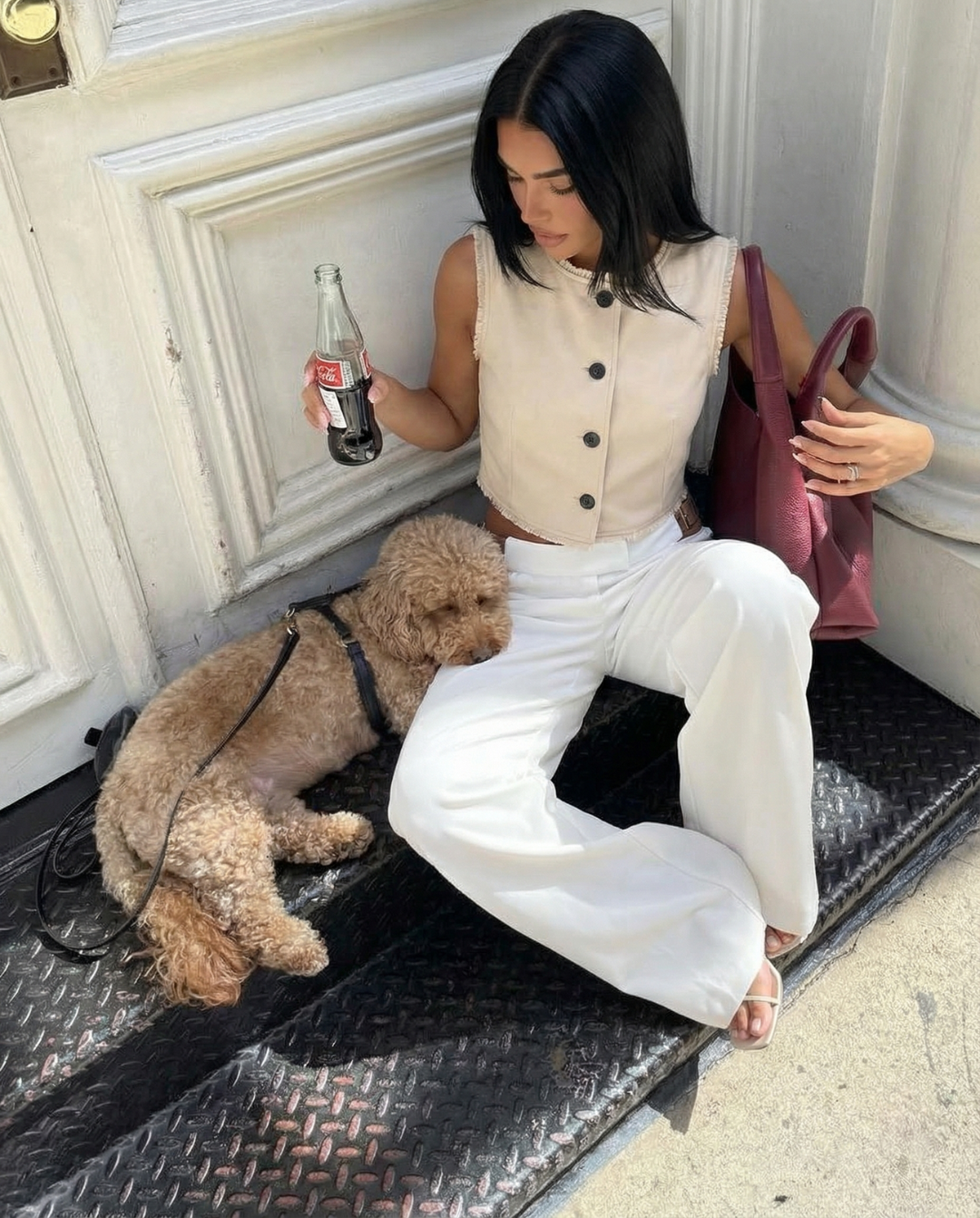 Suki | Cropped Sleeveless Blouse Cream Button Front Frayed Edge