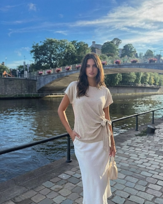 Alma | Casual Knitted Co Ord Cream Two Piece Set Short Sleeve