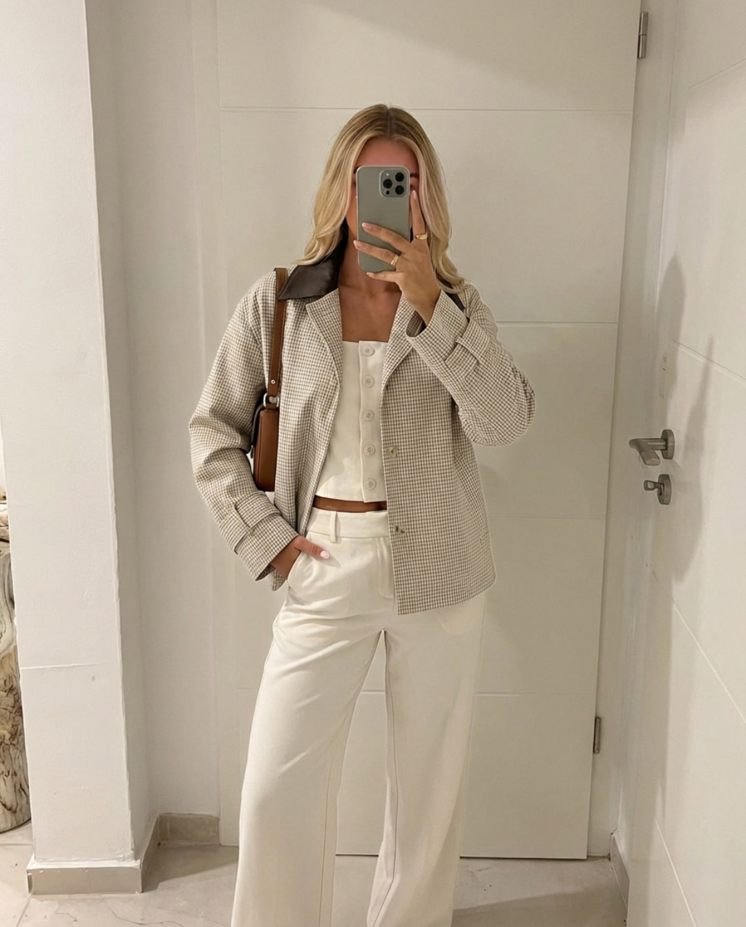 Zara | Cropped Check Blazer