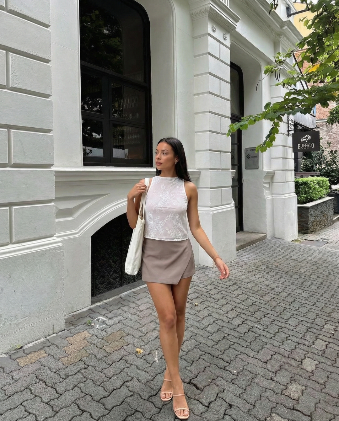 Camille | Mini Skirt Beige Wrap Faux Leather