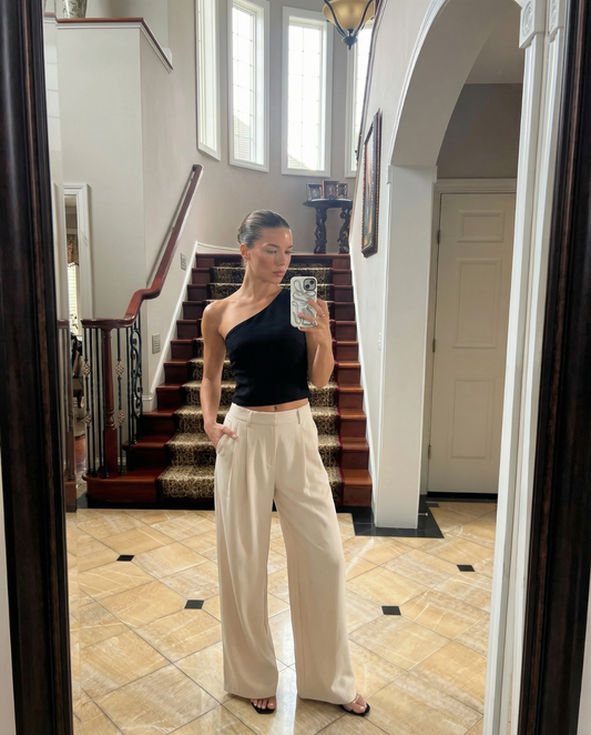 Ada | Wide Leg Trousers Cream Pleated High Waisted