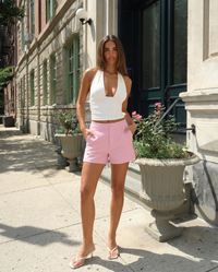 Erin | Flat-Front Tailored Shorts with Button and Zip Closure