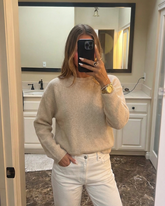 Lena | Cream Knitted Sweater Crew Neck Long Sleeve