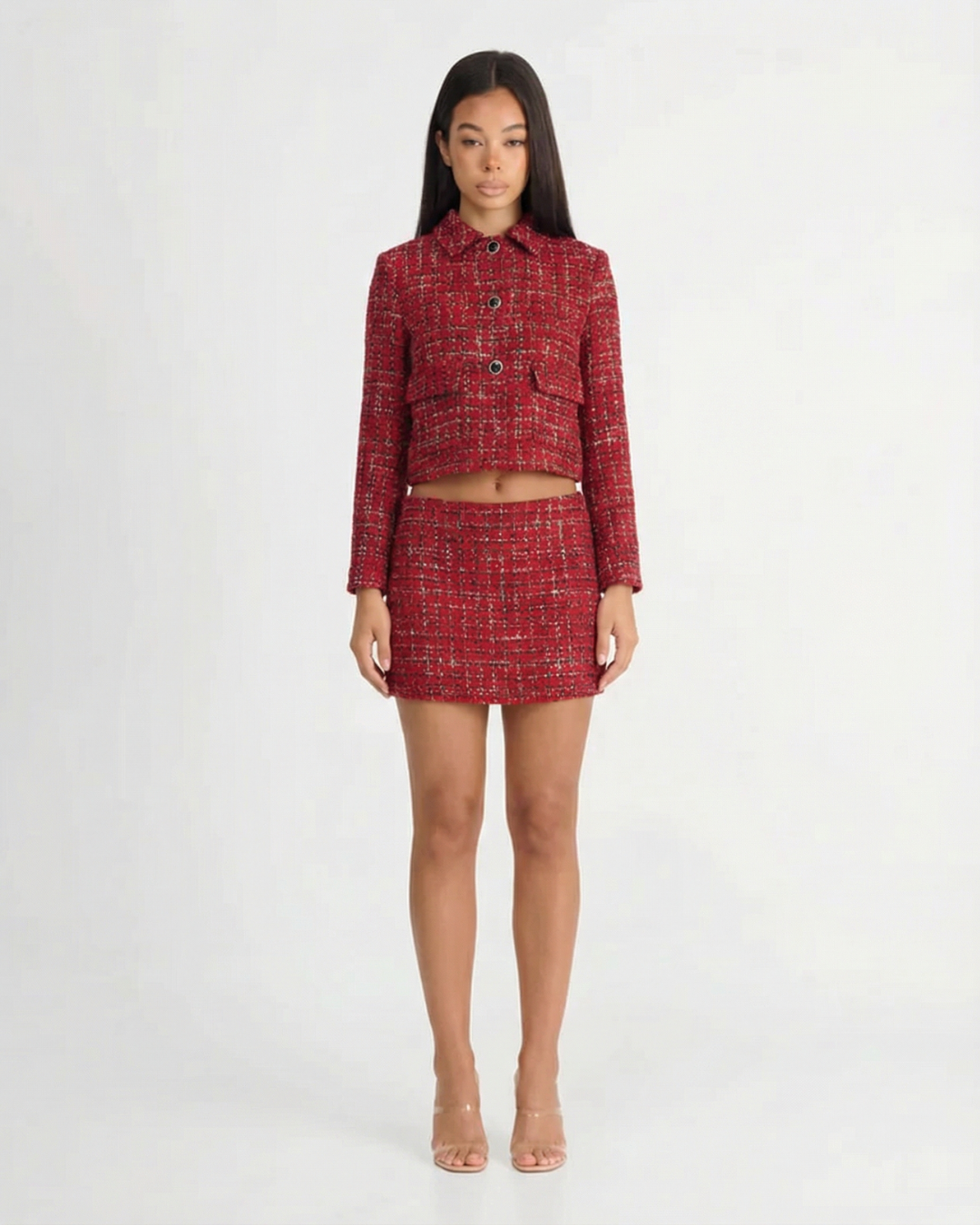 Nancy | Boucle Knit Cropped Jacket Short Set