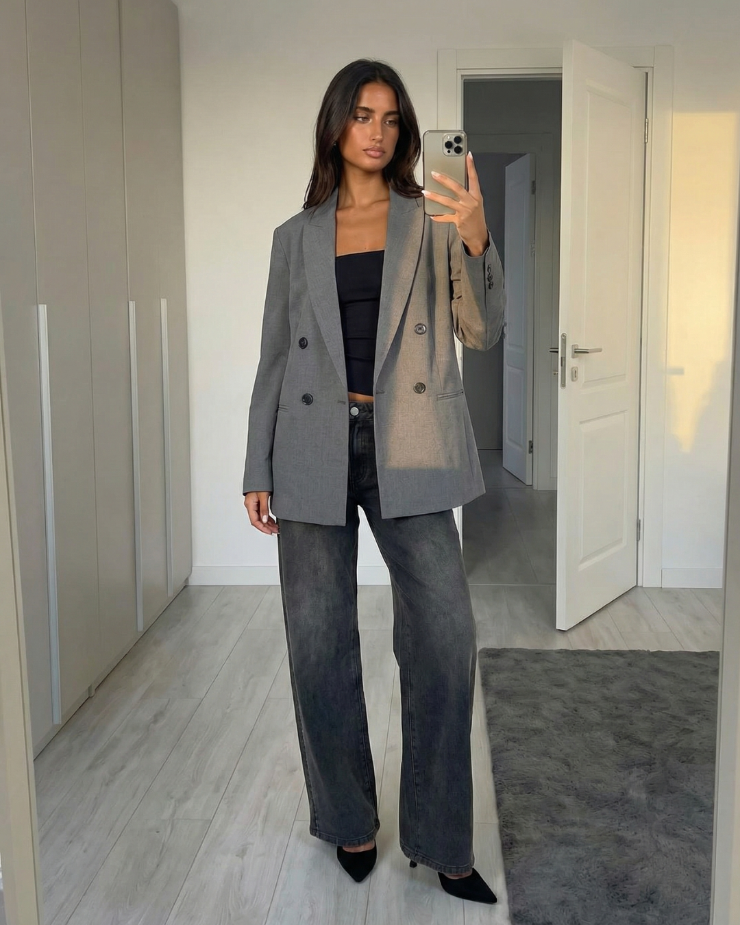 Maren | Smart Casual Double Breasted Blazer Grey