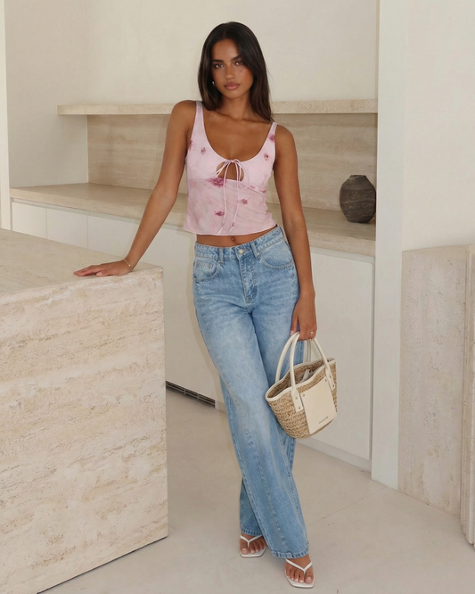 Neve | High Waisted Wide Leg Jeans Light Blue Vintage