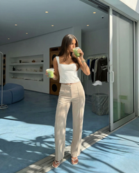 Pearl | High-Waist Front Seam Tailored Wide-Leg Summer Trousers in Cream