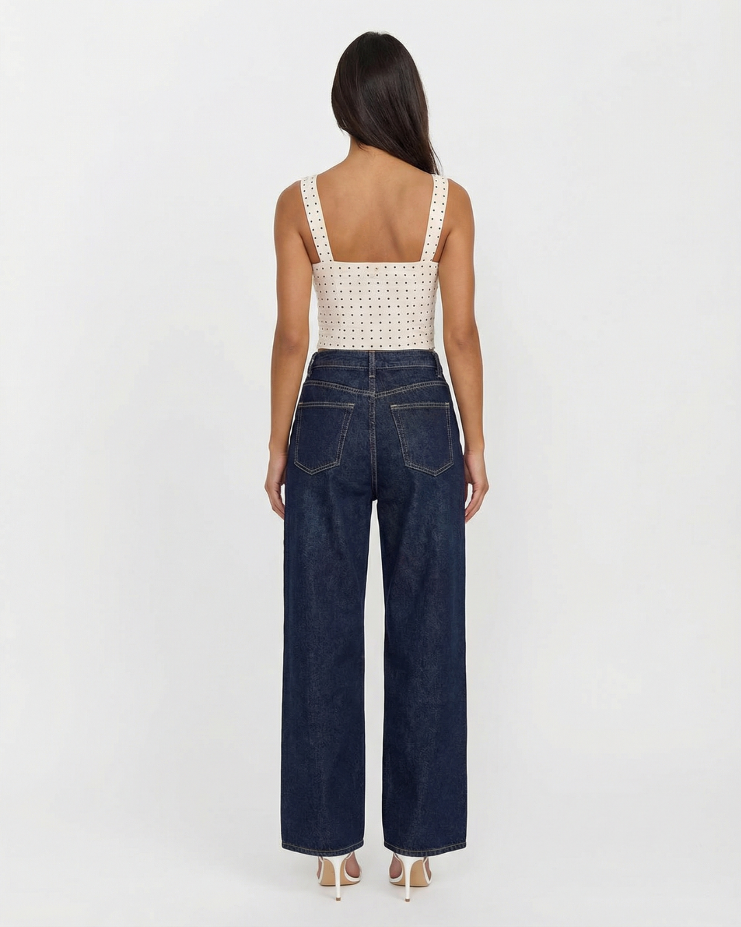 Vera | High Waisted Wide Leg Jeans Dark Wash Contrast Stitch
