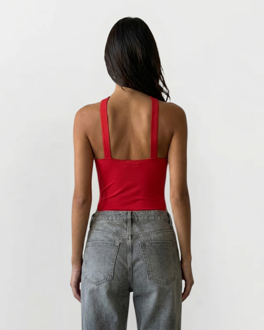 Vera | Halter Crop Top Red Rivet Detail