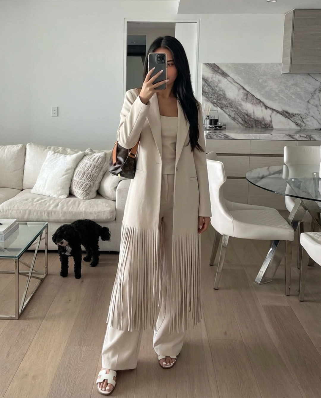 Mila | Longline Fringe Blazer Coat