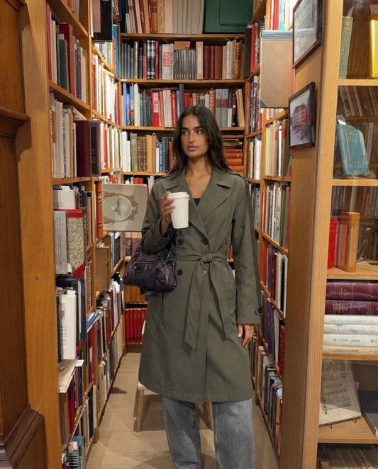 Elodie | Elegant Double Breasted Trench Coat Khaki Belted