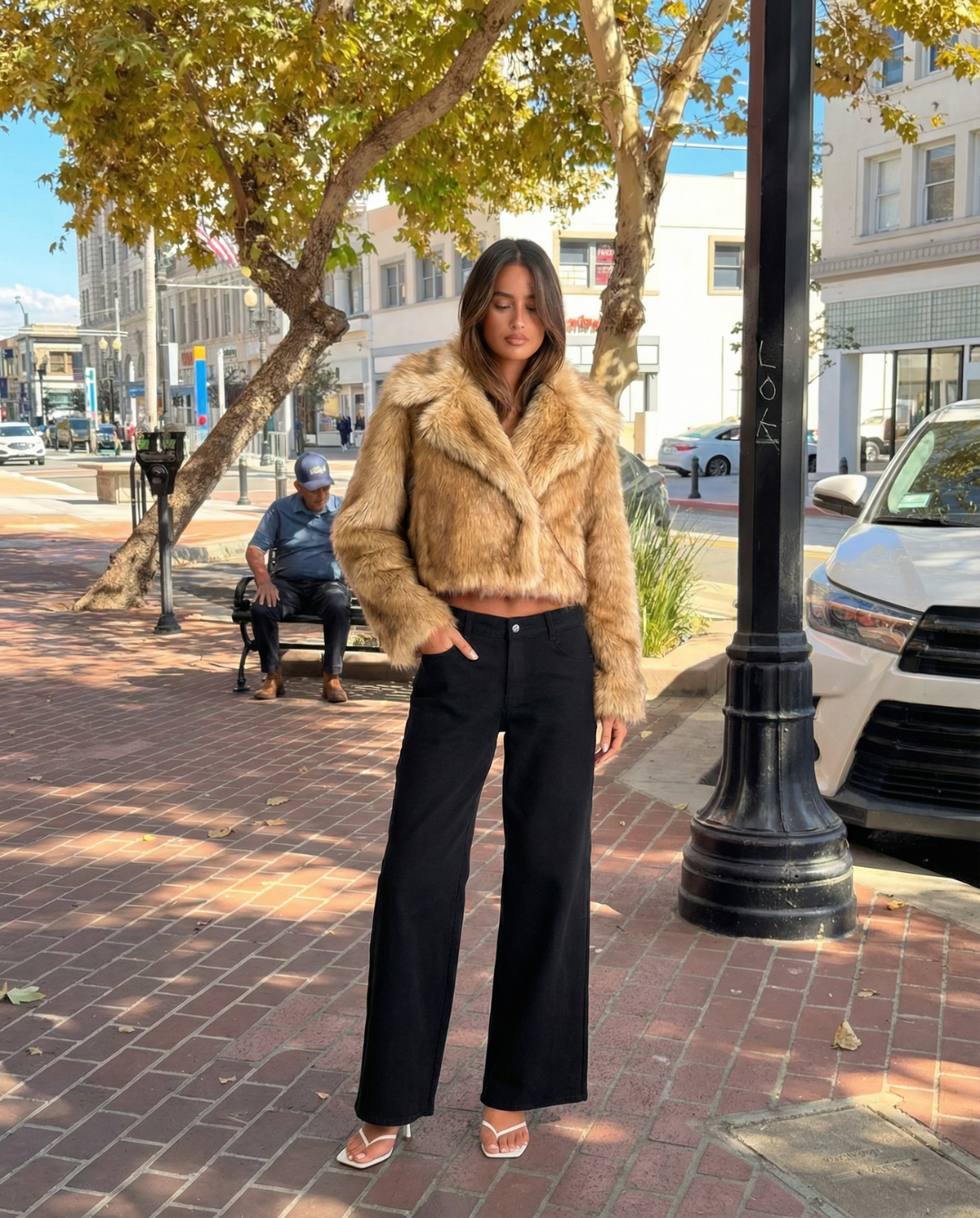Eden | Cropped Wrap-Front Faux Fur Jacket