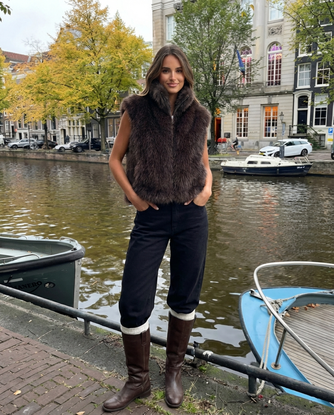 Ines | Casual Sleeveless Faux Fur Jacket Brown