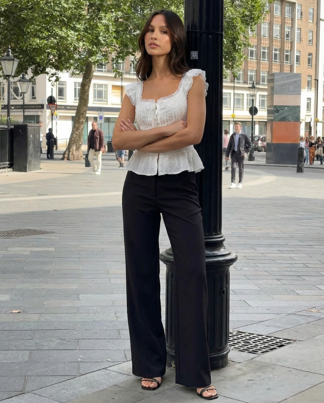 Liv | Summer Peplum Top White Square Neck Sleeveless Lace Ruffle