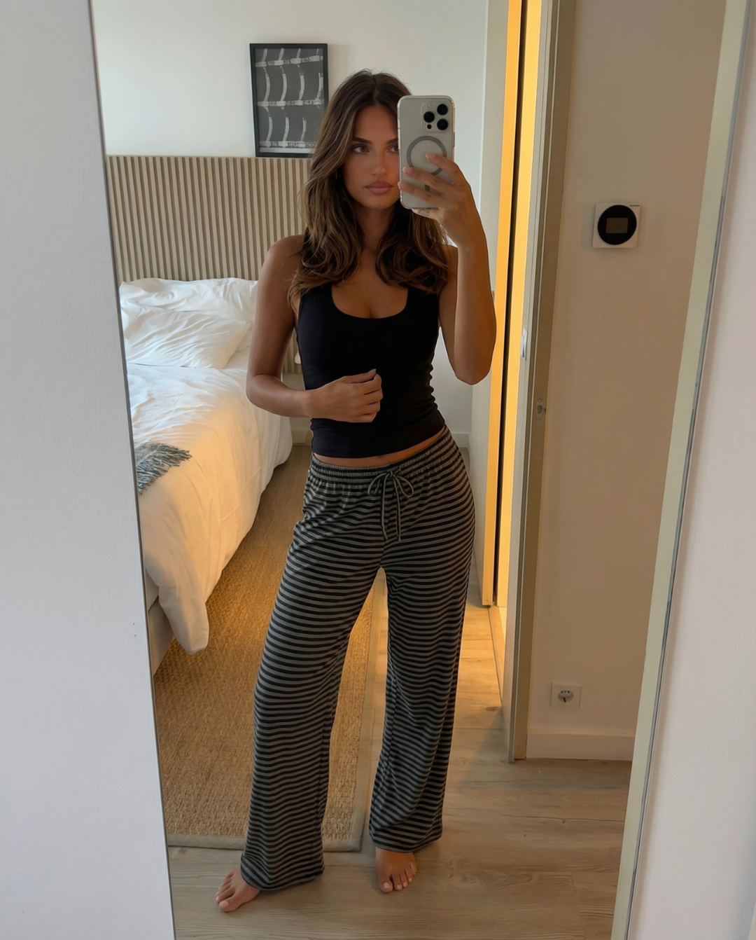 Saffron | Stripe Elasticated Drawstring Wide-Leg Jersey Trousers