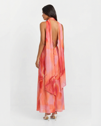 Victoria | Abstract Print V-Neck Spaghetti Strap Chiffon Maxi Slip Dress