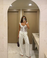Lila | Sheer Lace Square Neck Peplum Top