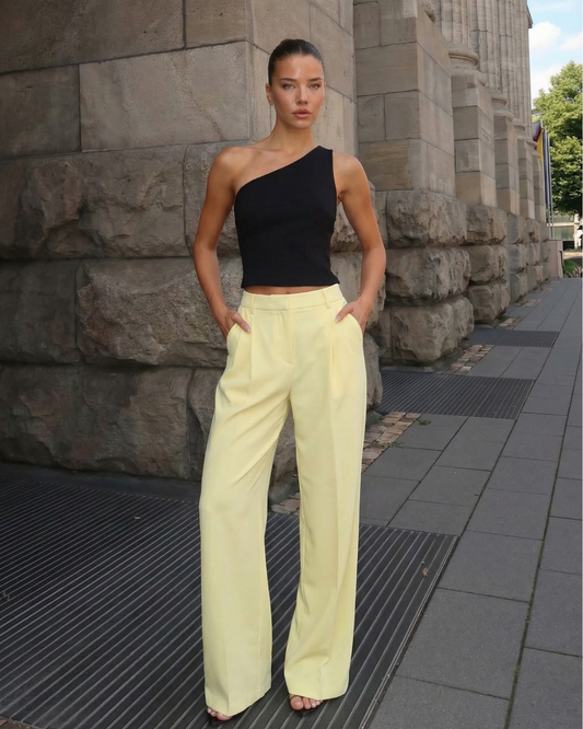 Paloma | Elegant Wide Leg Trousers Cream Yellow Tailored