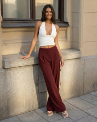 Sage | Wide Leg Trousers Burgundy Tailored
