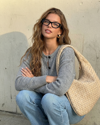 Chloe | Crew Neck Full Button Front Ribbed Trim Relaxed Cropped Knit Cardigan