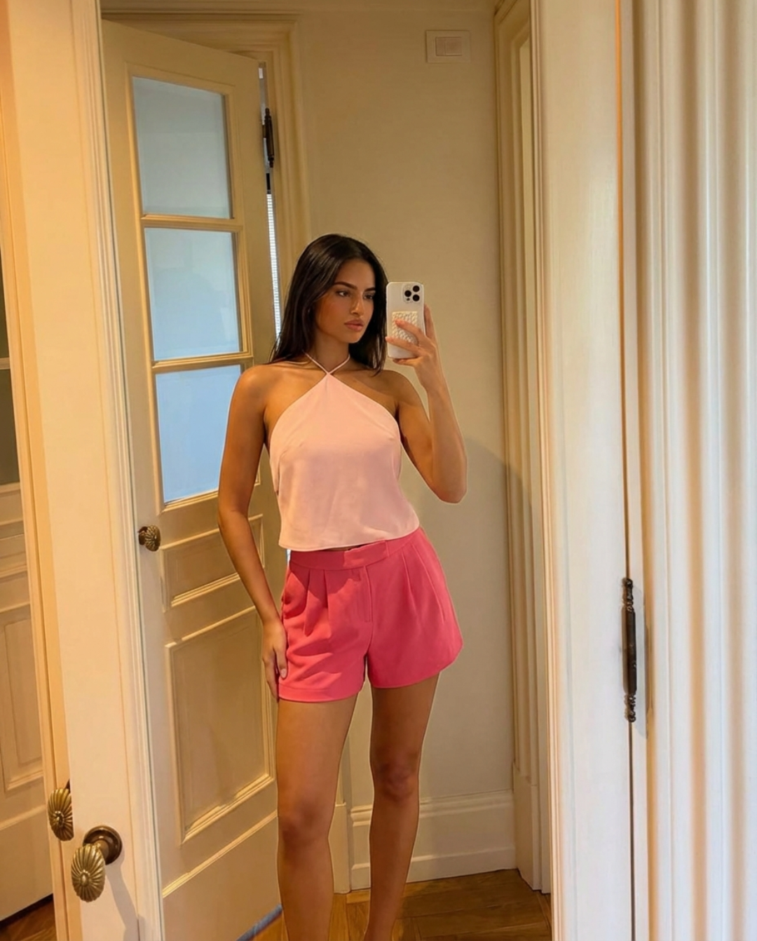 Heidi | Front-Pleat Wide-Waistband Tailored Shorts