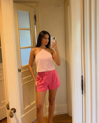 Heidi | Front-Pleat Wide-Waistband Tailored Shorts