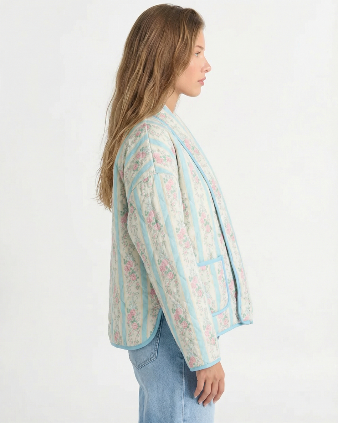 Ruby | Floral Quilted Shawl Collar Jacket