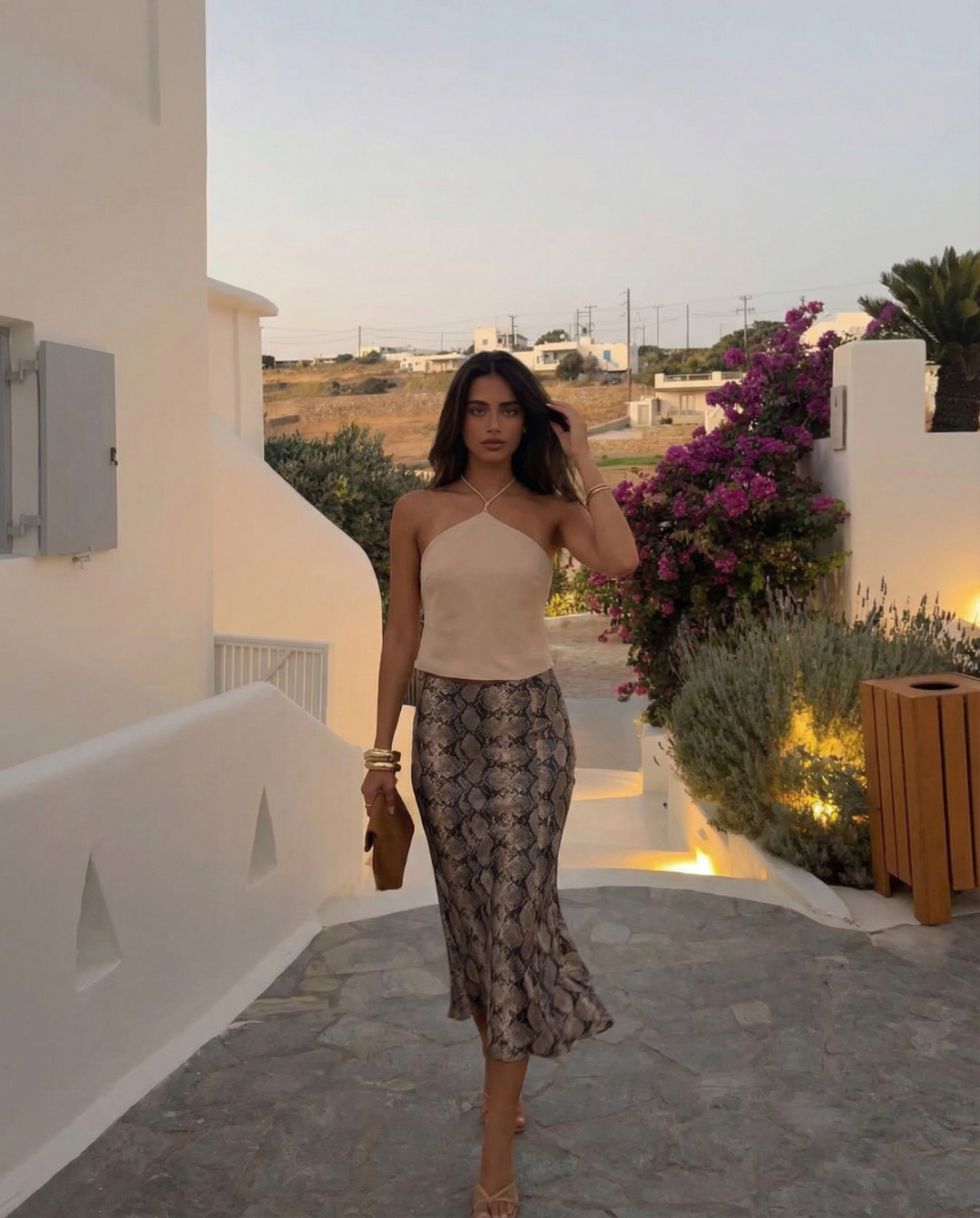 Yasmine | Snake Print Bias-Cut Satin Midi Skirt