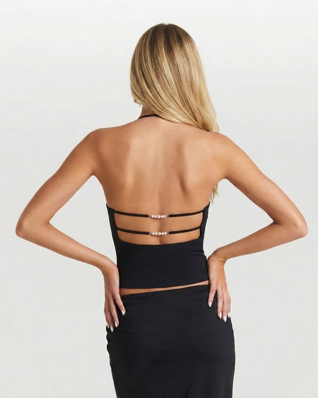 Alicia | Embellished Halter Strap Square Neck Crop Top