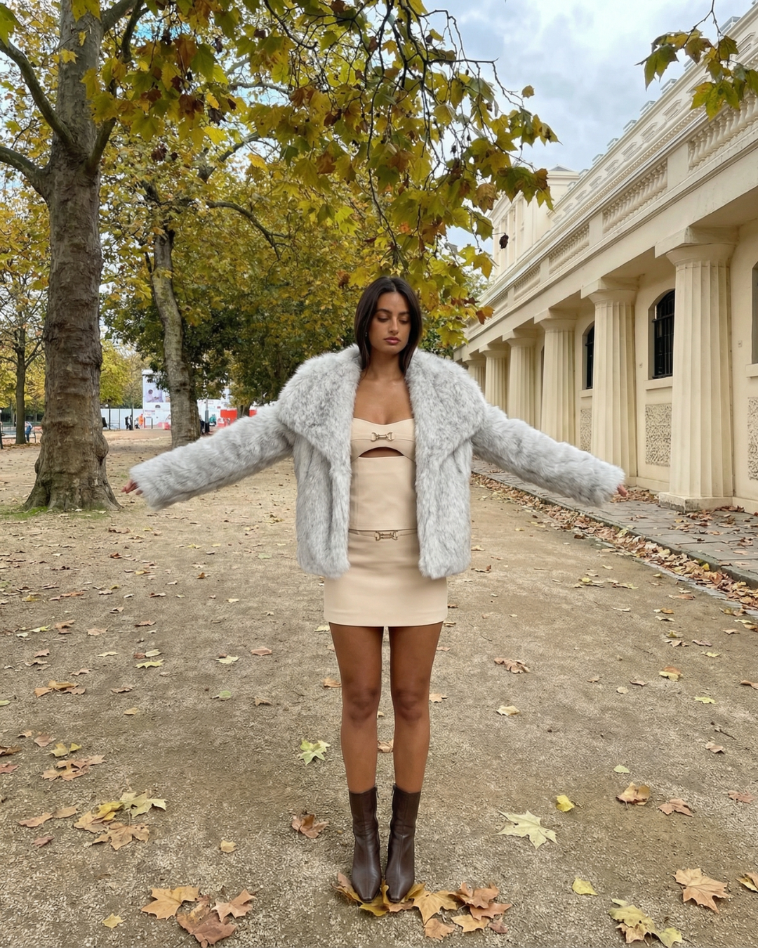 Lois | Grey Faux Fur Shawl Collar Jacket