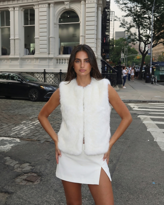 Sia | Fluffy Faux Fur Jacket White Sleeveless