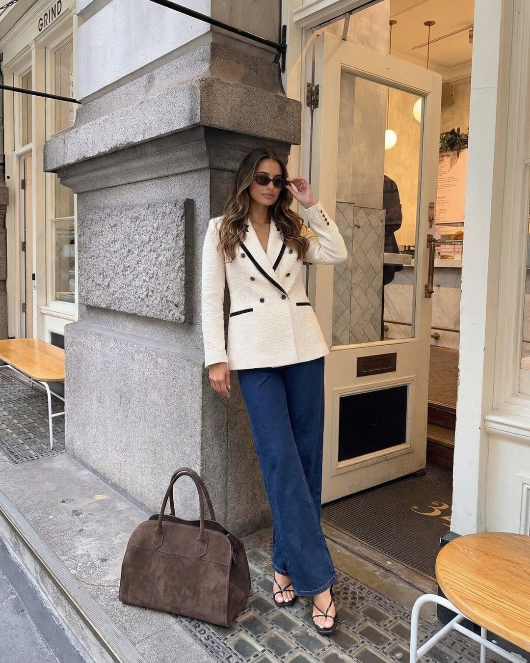 Opal | Winter Tweed Blazer Cream Contrast