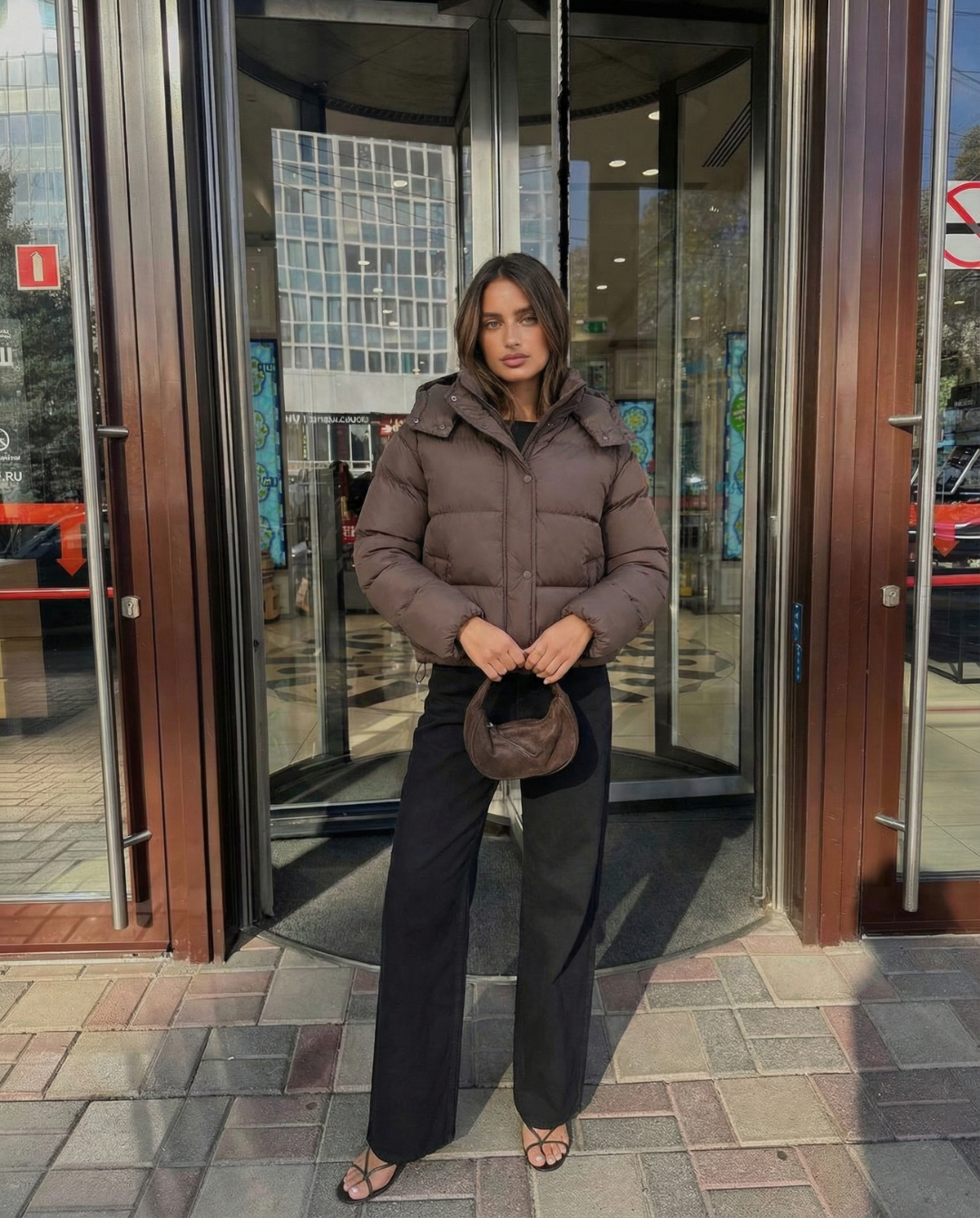 Margot | Cropped Puffer Jacket Brown Hooded