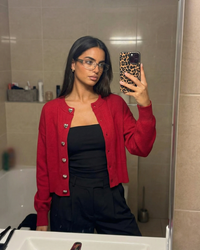 Effie | Heart Button Crew Neck Cropped Cardigan