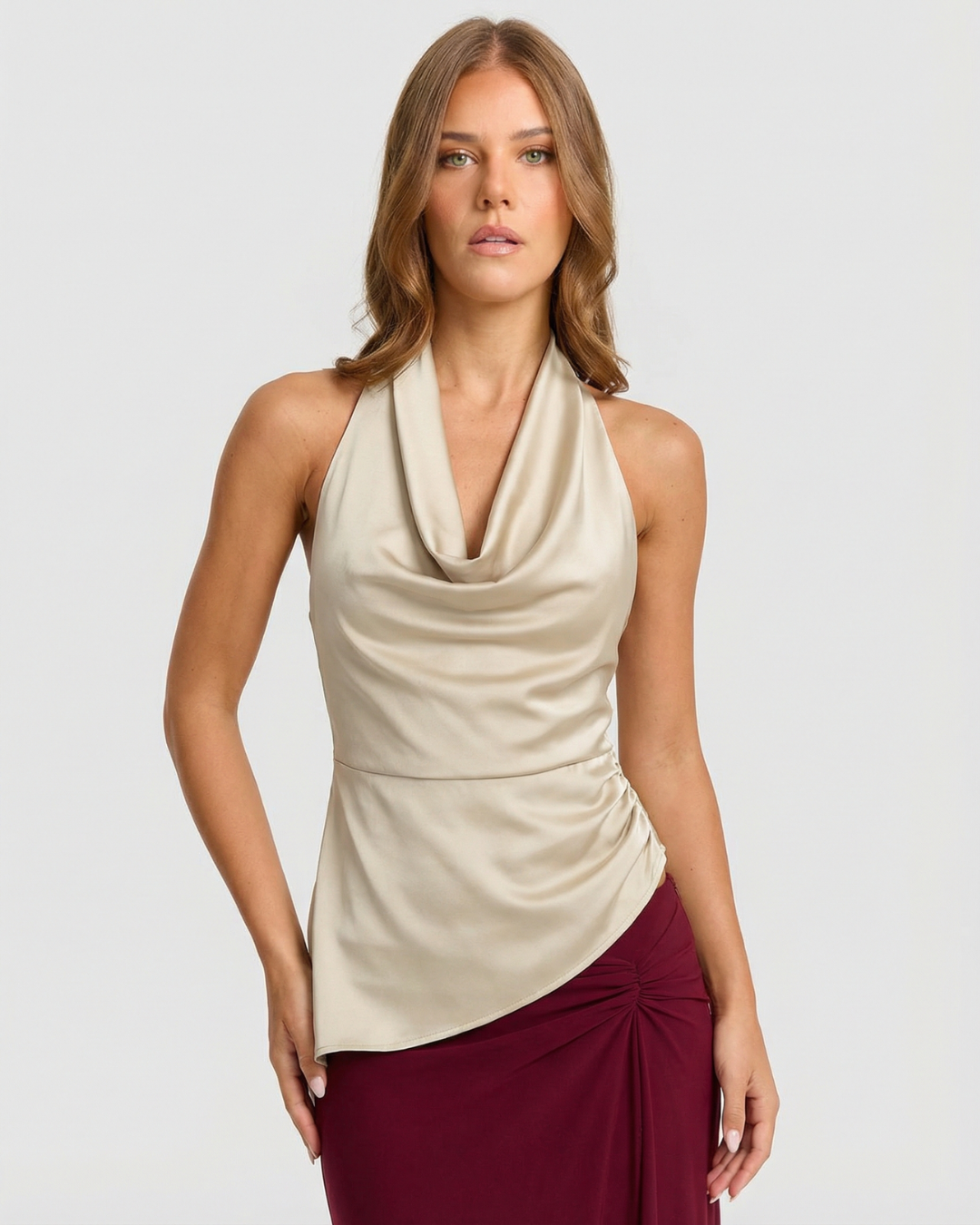 Jemima | Cowl Neck Satin Halter Top