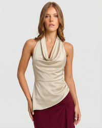 Jemima | Cowl Neck Satin Halter Top