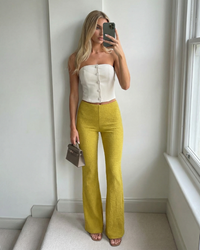 Eleanor | High-Waist Flared Textured Knit Wide-Leg Trousers in Yellow
