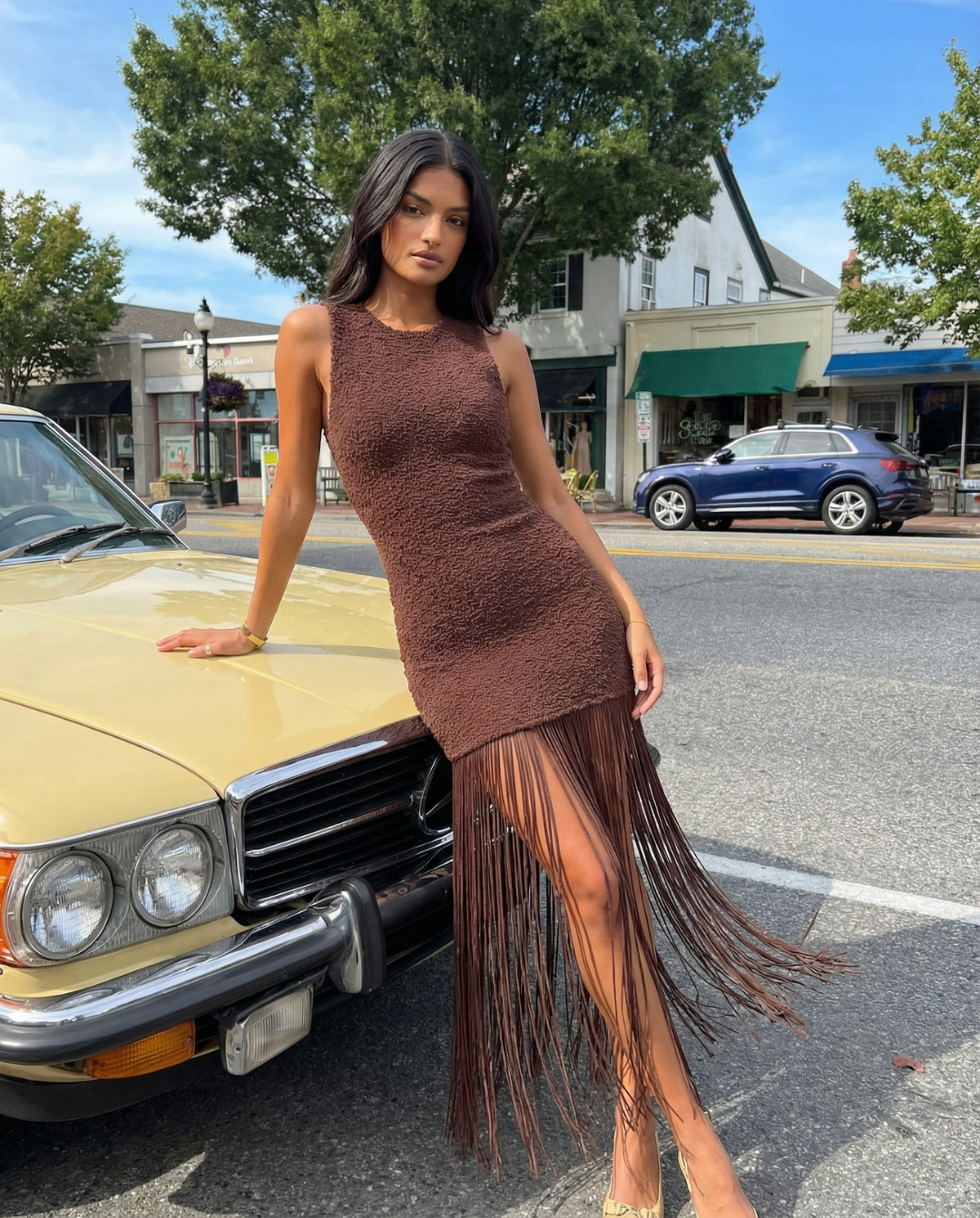 Xanthe | Fringe Hem Round Neck Sleeveless Bodycon Boho Dress