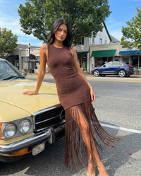 Xanthe | Fringe Hem Round Neck Sleeveless Bodycon Boho Dress